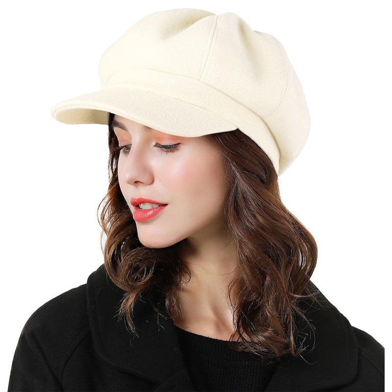 Sumolux Women Beret Newsboy Hat French Wool Cap Classic Autumn Spring Winter Hats Beige - Image 2